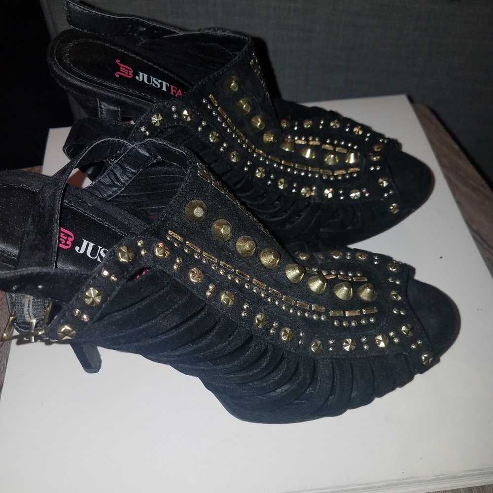 Sexy black and gold studded heels